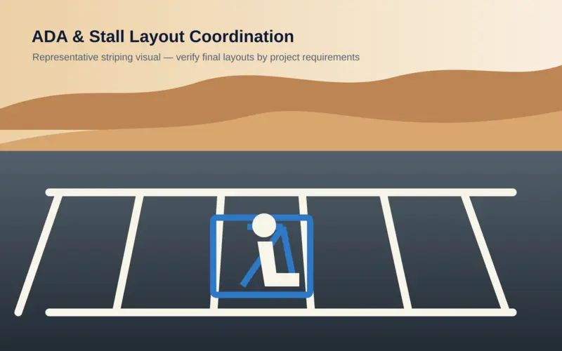 Representative accessible parking stall and white parking line layout